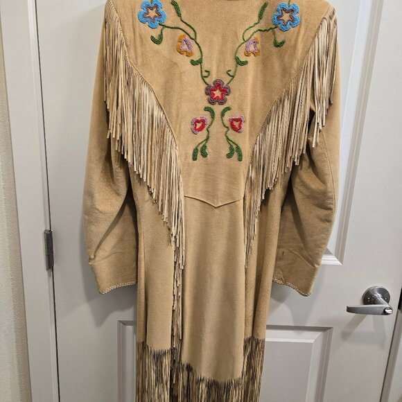 Amazing Floral Beaded Suede Leather Coat Dress by Diamond Leathers - Picture 11 of 12